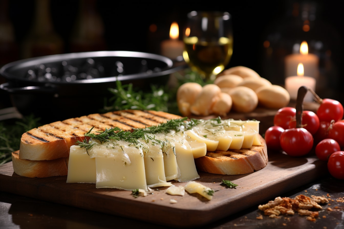 vin pour raclette : verre de vin blanc à côté d'une raclette traditionnelle