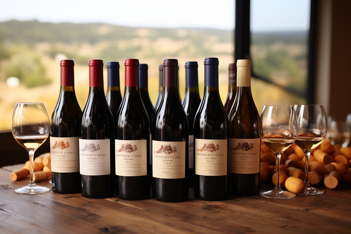 foire aux vins : étals de bouteilles de vin présentés lors de la foire aux vins