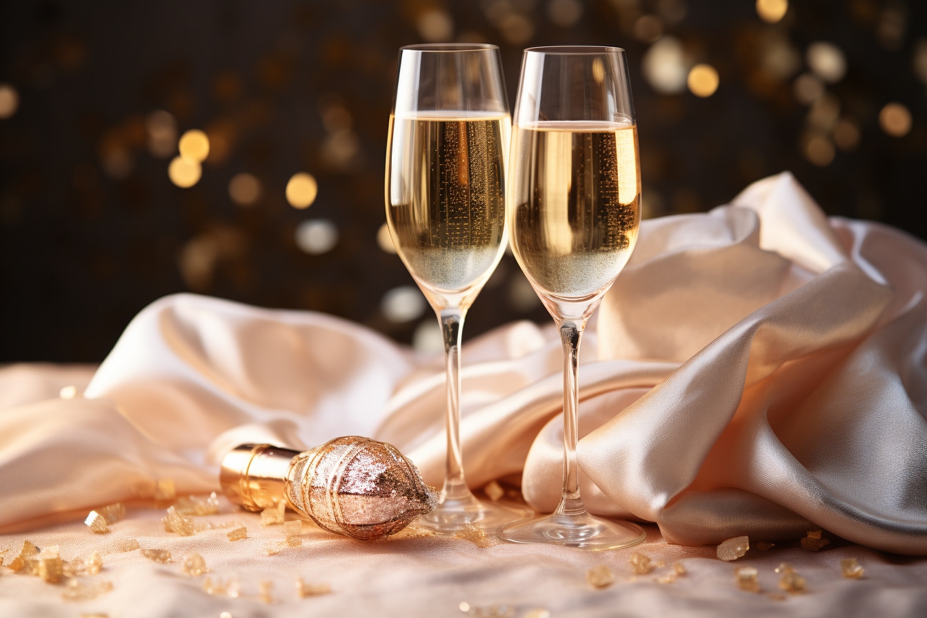 champagne : bouteille de champagne avec flûtes élégantes