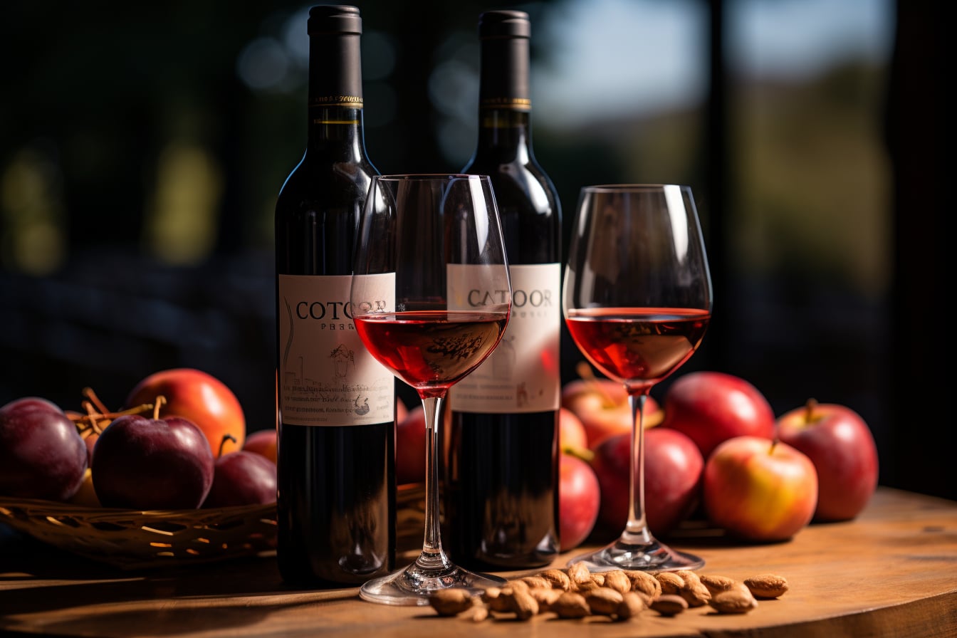 Aloxe Corton : bouteille de vin rouge Aloxe Corton sur fond de vignoble en Bourgogne