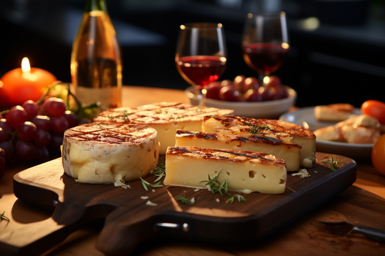 vin pour raclette : bouteille de vin et plat de raclette avec fromage fondu