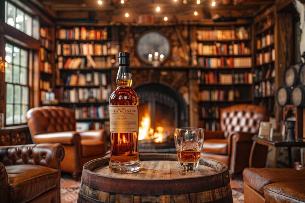 dégustation de whisky : verre de whisky élégant avec ambiance chaleureuse