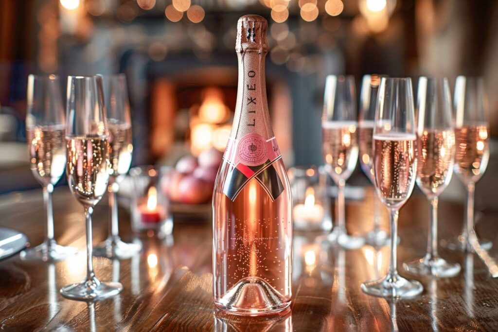 champagne rosé : flûtes de champagne rosé élégantes avec bulles