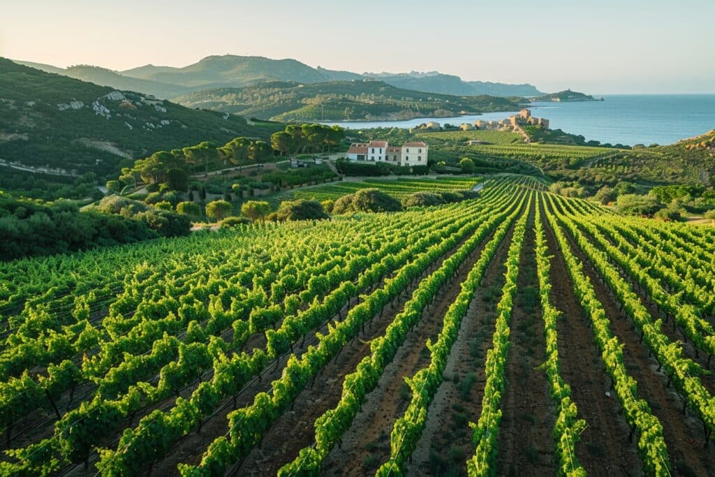 terroir unique Château Capitoul : panorama sur les vignes entre mer et montagne