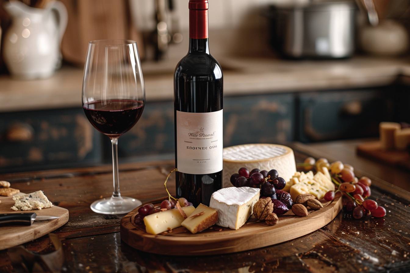 conservation vin fromage : bouteille de vin et fromages assortis bien conservés
