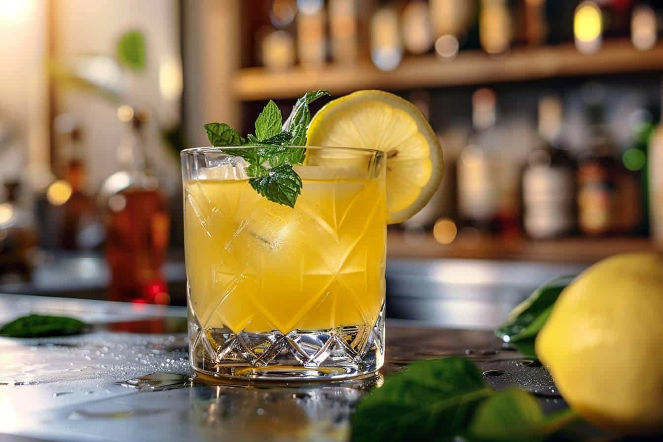 cocktail vodka citron : verre de cocktail vodka citron avec citron et glaçons