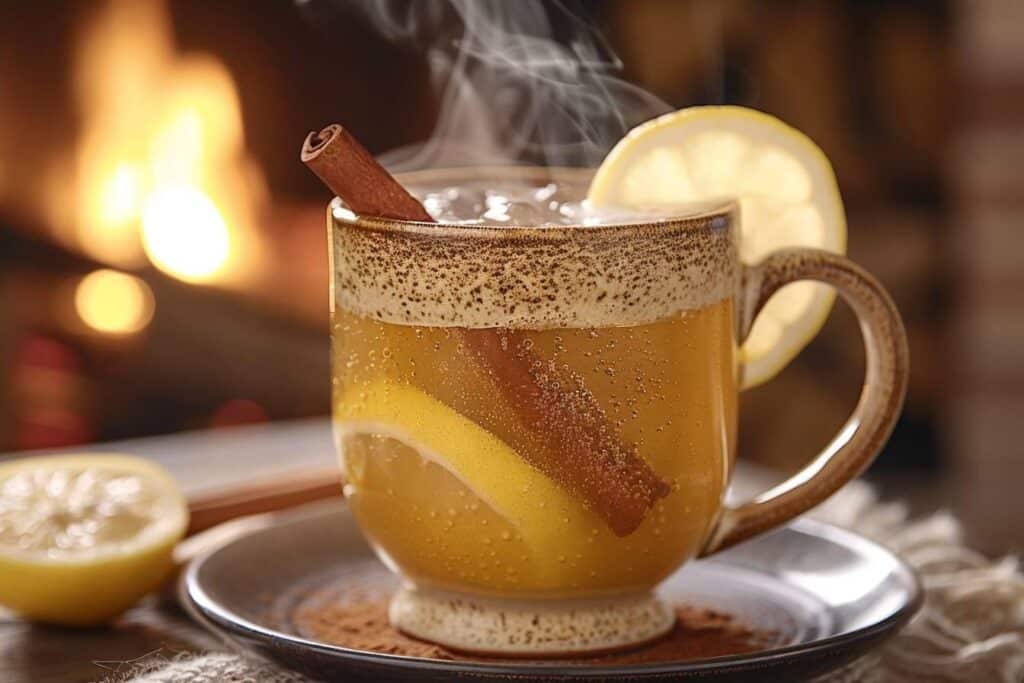 cocktail grog : verre de grog chaud avec citron et miel