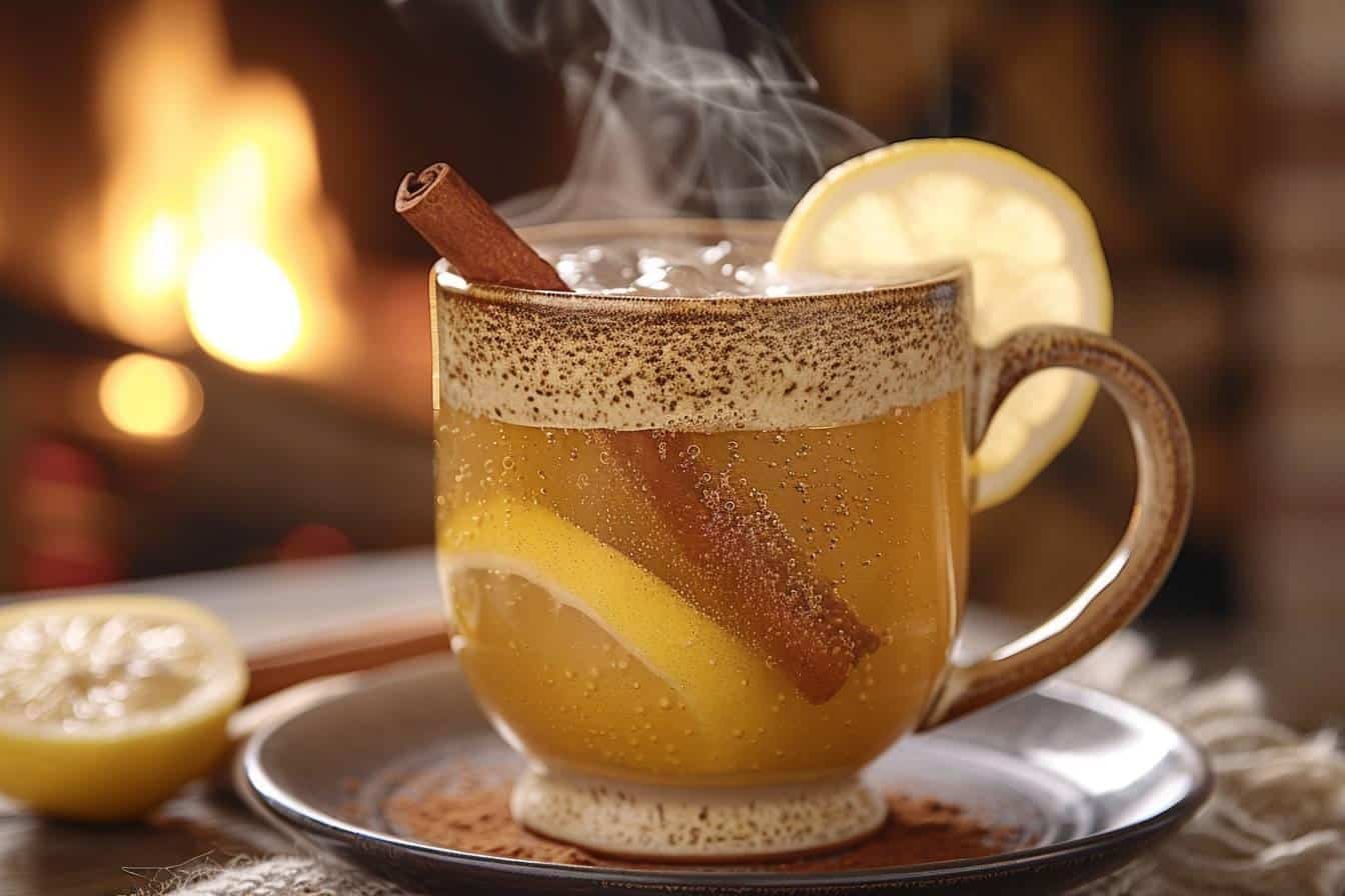 cocktail grog : verre de grog chaud avec citron et miel