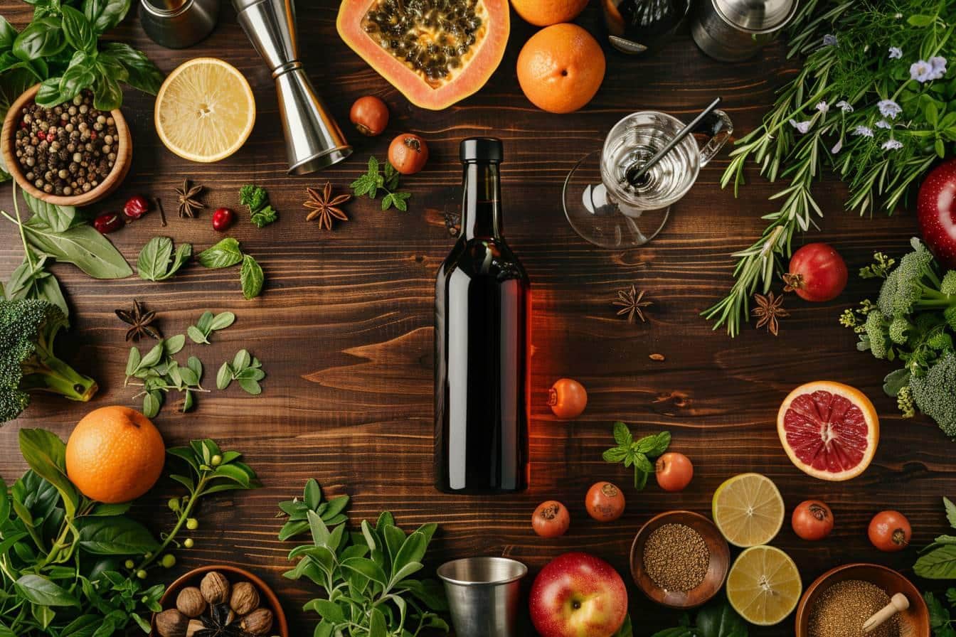 vermouth et gin : bouteille de vermouth et gin avec cocktails élégants
