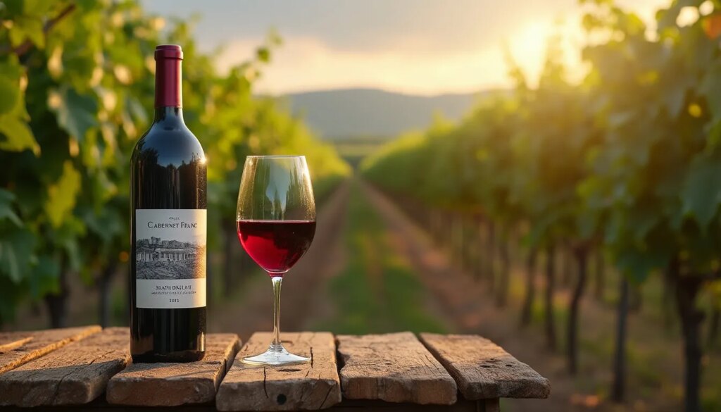 Cabernet Franc : verre de vin rouge Cabernet Franc avec bouteille en arrière-plan