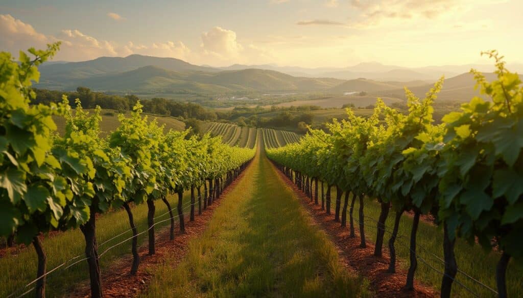 régions viticoles émergentes : vignoble sous un ciel dynamique illustrant la diversité des régions viticoles émergentes