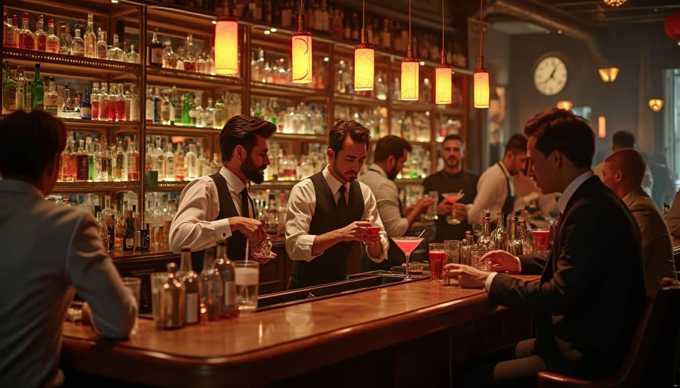 mixologie : verre de cocktail élégant avec ingrédients colorés en arrière-plan