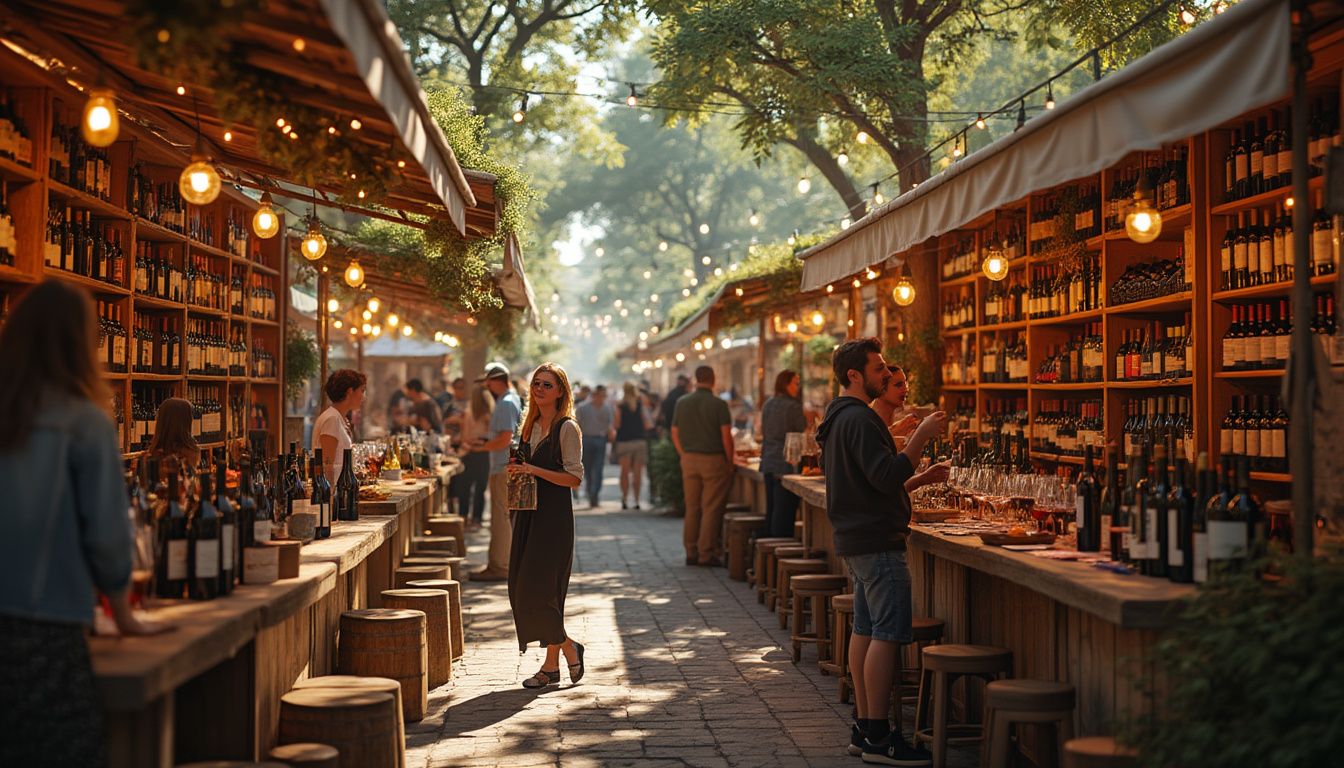 foires aux vins : stand de dégustation lors d'une foire aux vins animée