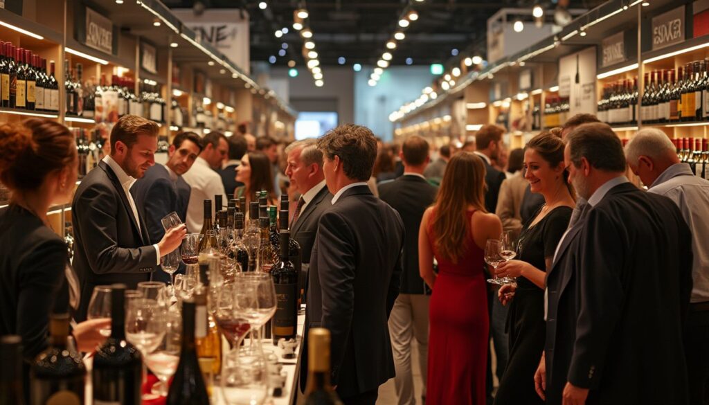salons du vin : visiteurs dégustant des vins et spiritueux lors d'un salon