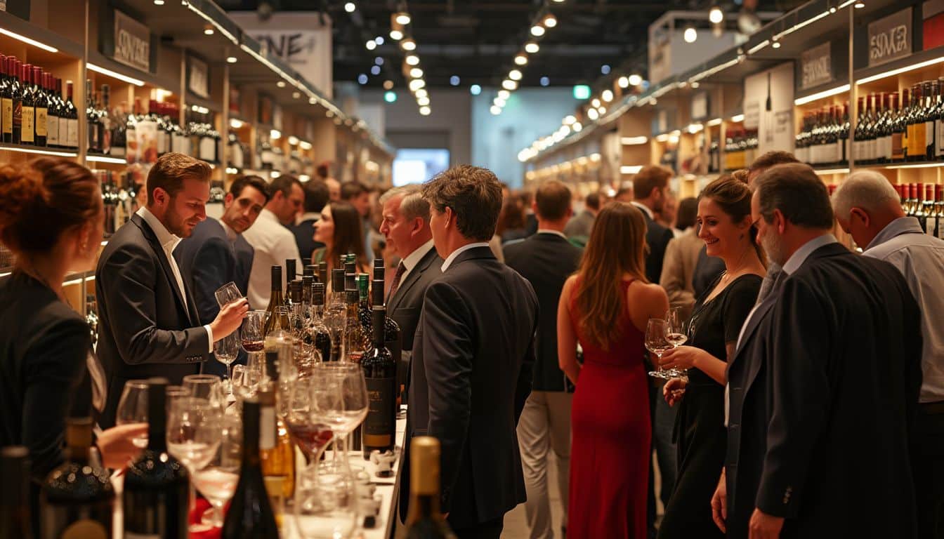 salons du vin : visiteurs dégustant des vins et spiritueux lors d'un salon