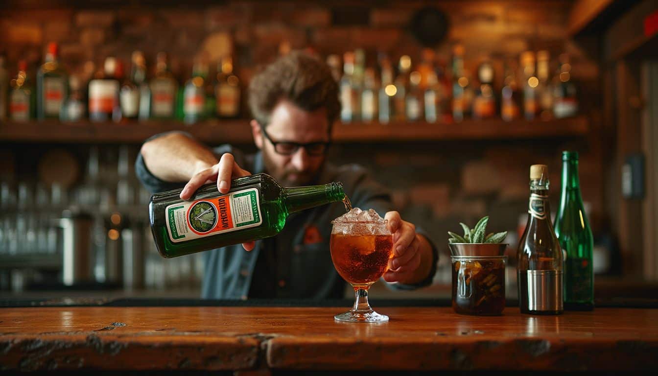 Jägermeister : bouteille de liqueur allemande avec étiquette distinctive