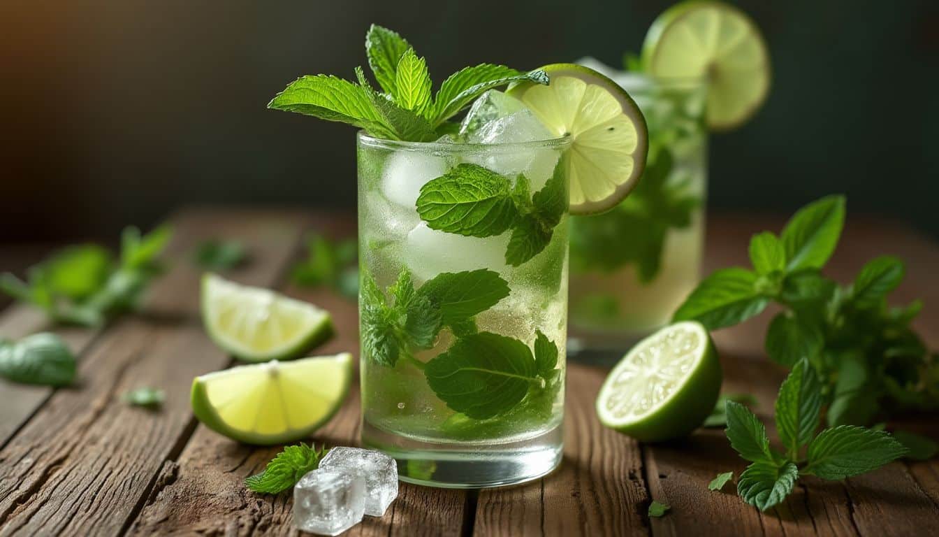 Mojito sans alcool : verre de Mojito sans alcool avec menthe fraîche et citron vert