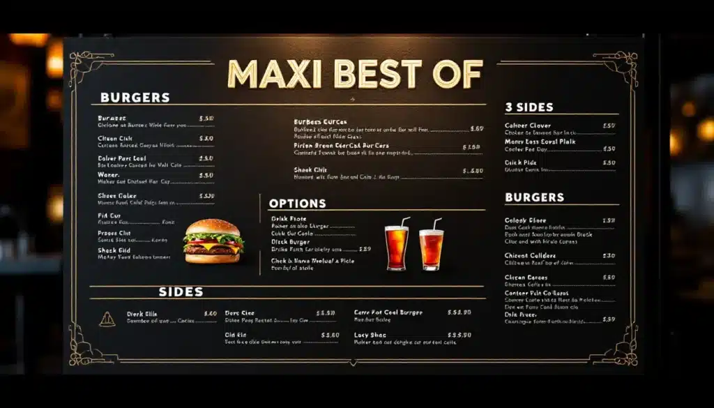 Menu Maxi Best Of : sélection variée de burgers, accompagnements et boissons