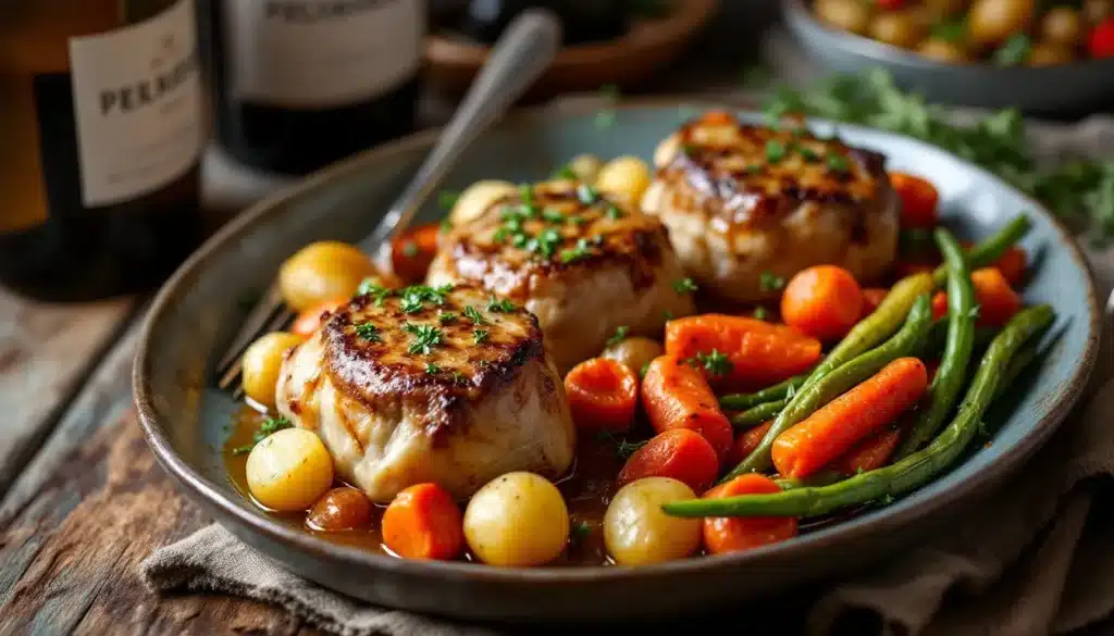 légumes paupiettes de veau : assiette de paupiettes de veau accompagnées de légumes colorés