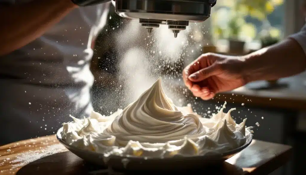 meringue trop liquide : bol de meringue trop liquide en cours de préparation