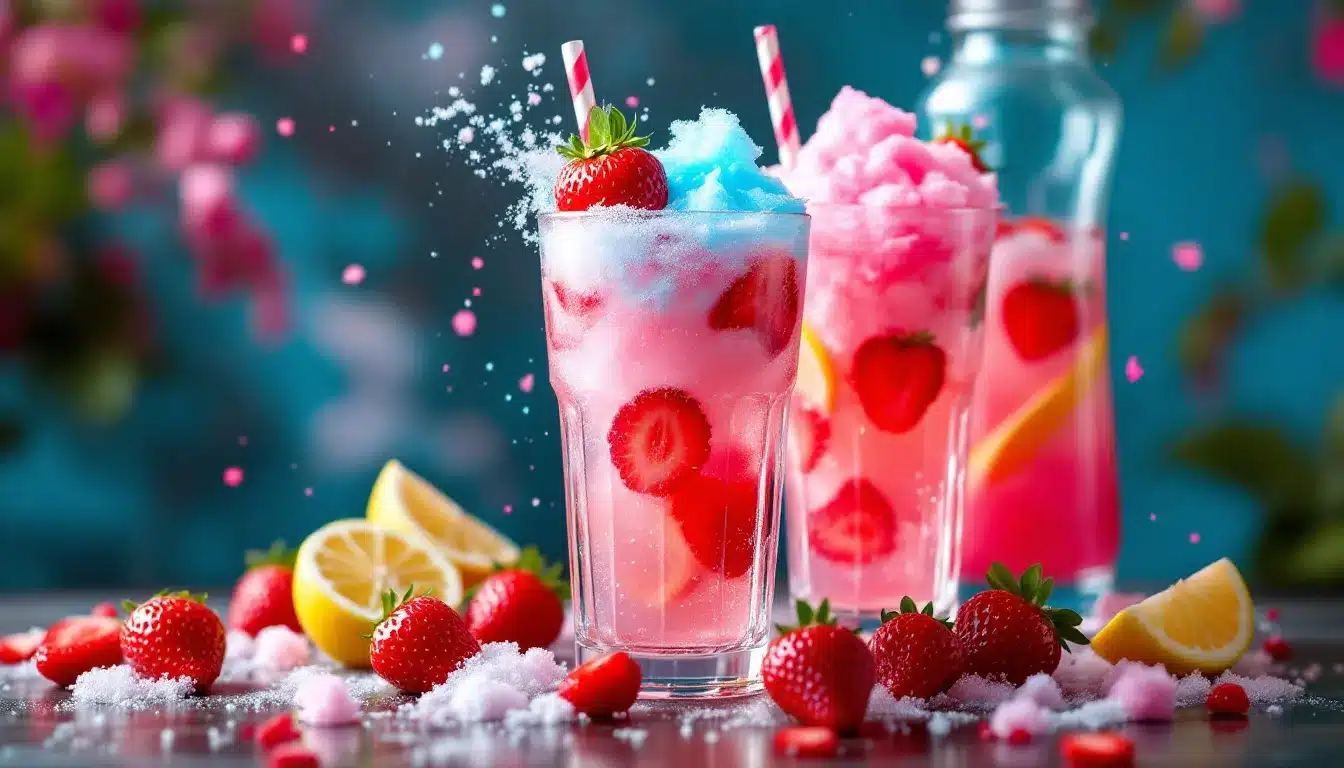 cocktail barbapapa : verre de cocktail avec barbe à papa rose en garniture