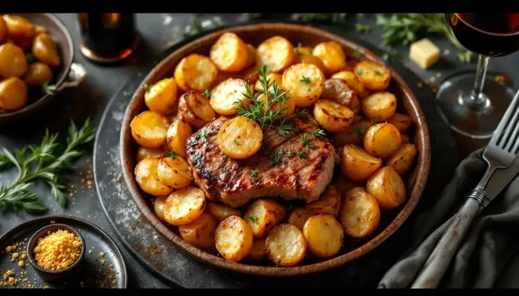 pomme de terre grenaille : pommes de terre grenaille dorées au four accompagnant une viande