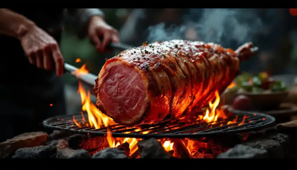 broche à jambon : jambon en cuisson lente à la broche