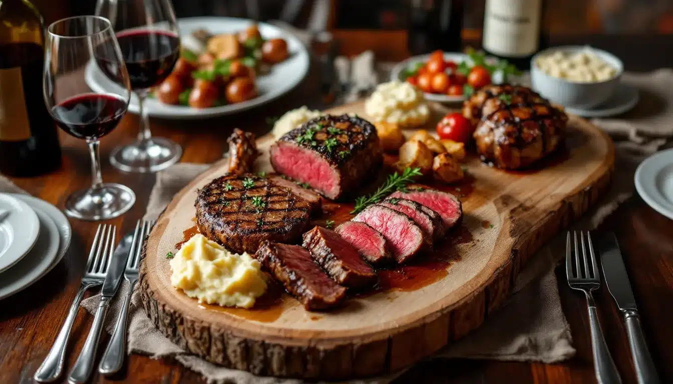 viande et purée : assiette avec viande variée et gratin de purée