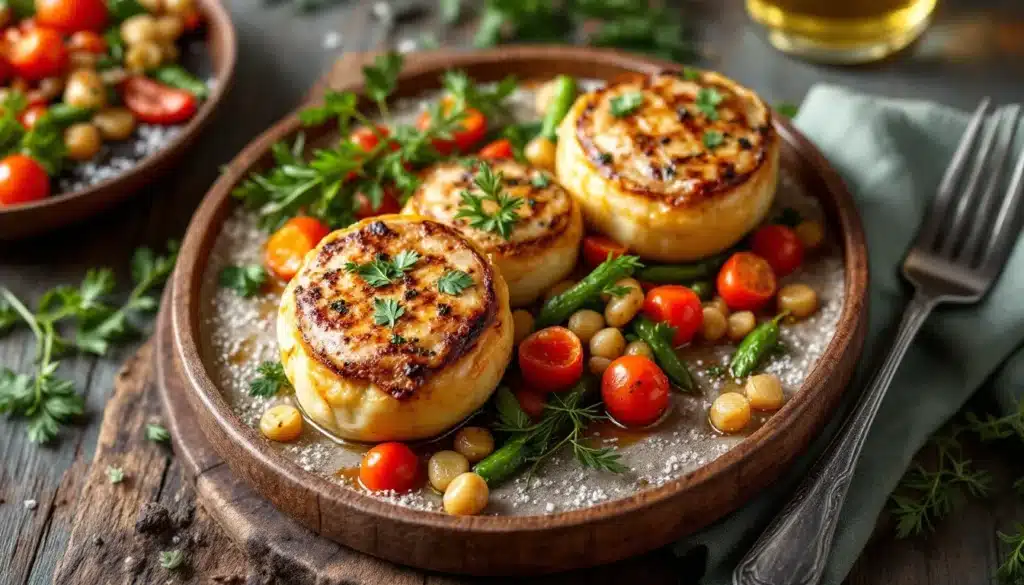 paupiettes de veau : paupiettes de veau servies avec un assortiment coloré de légumes frais