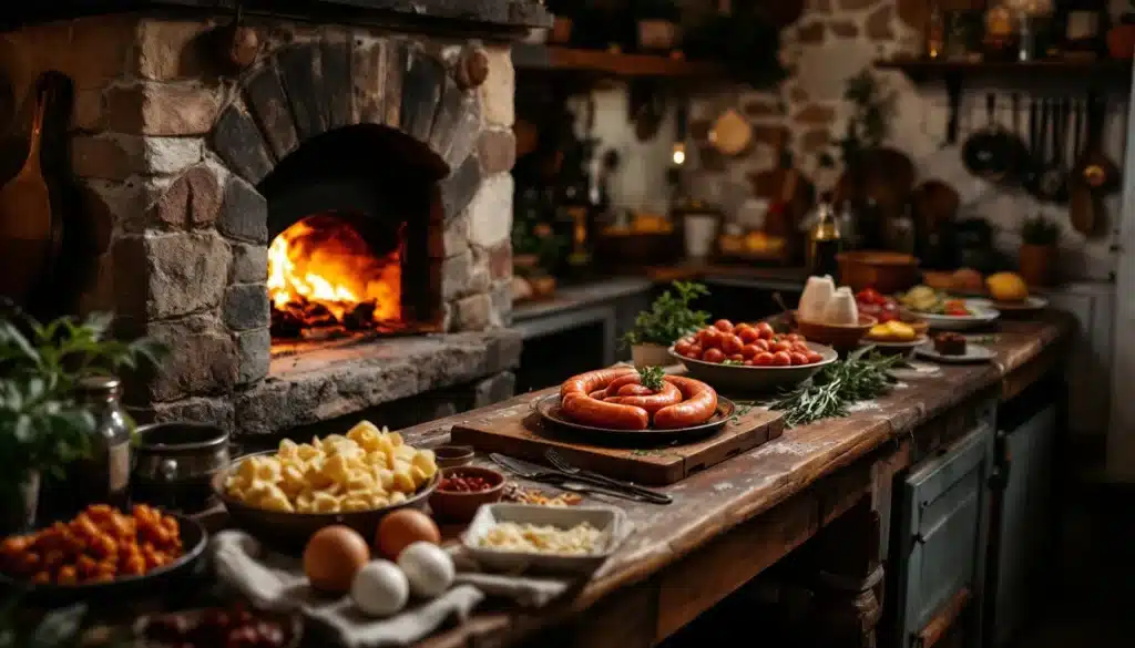 figatelli : figatelli corse artisanal rôti au four sur une planche en bois