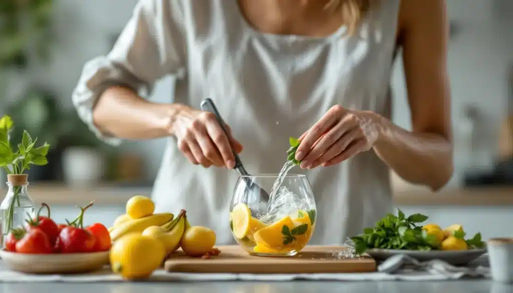 vinaigre de fruit maison : bocal en verre avec préparation de vinaigre de fruit fermentant