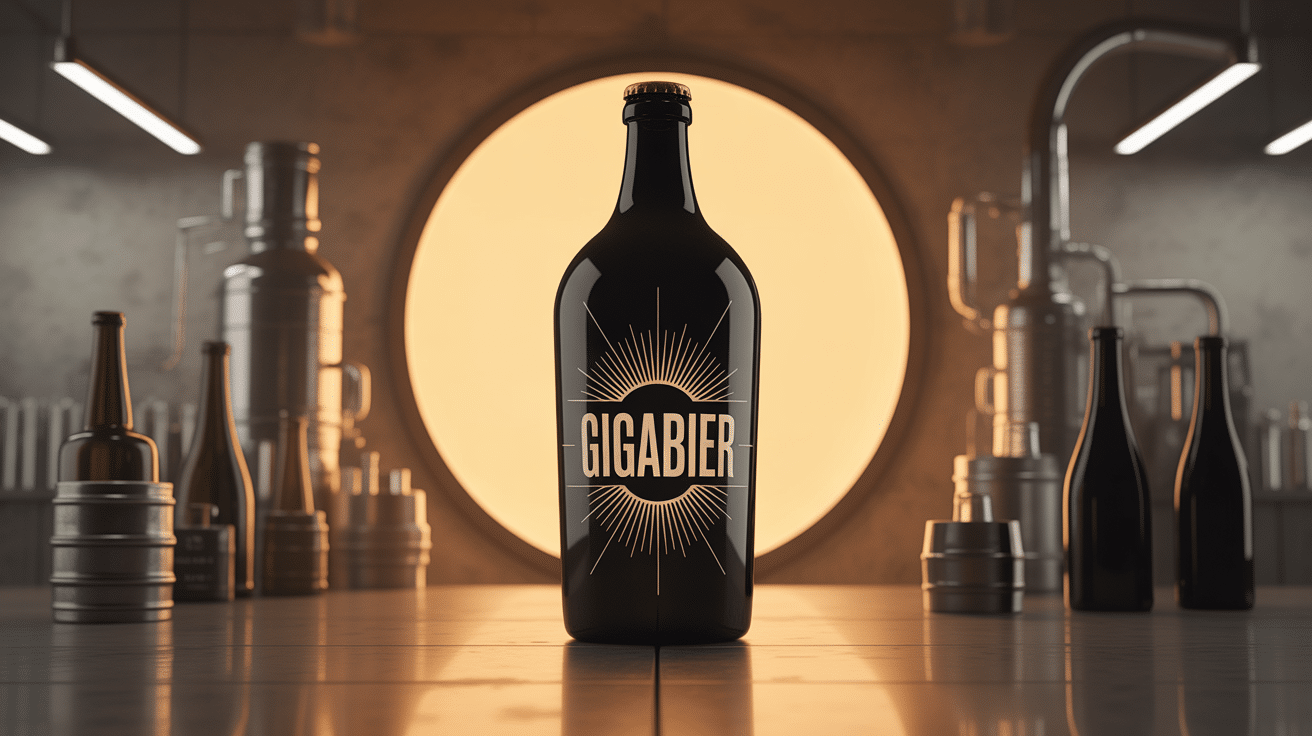 GigaBier bouteille noir brillant filigrane lumineux