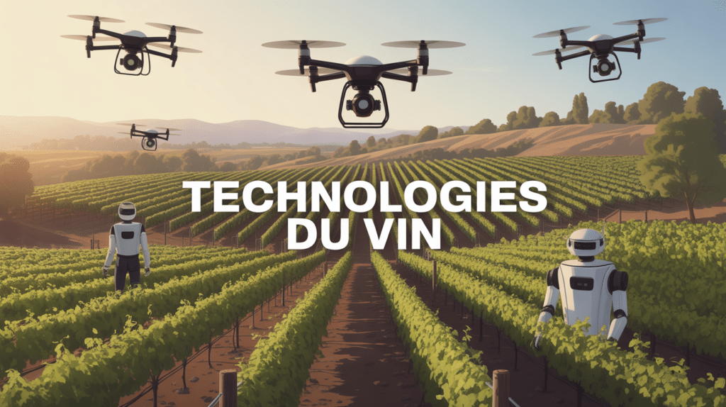 Vignoble moderne avec drones et robots vin