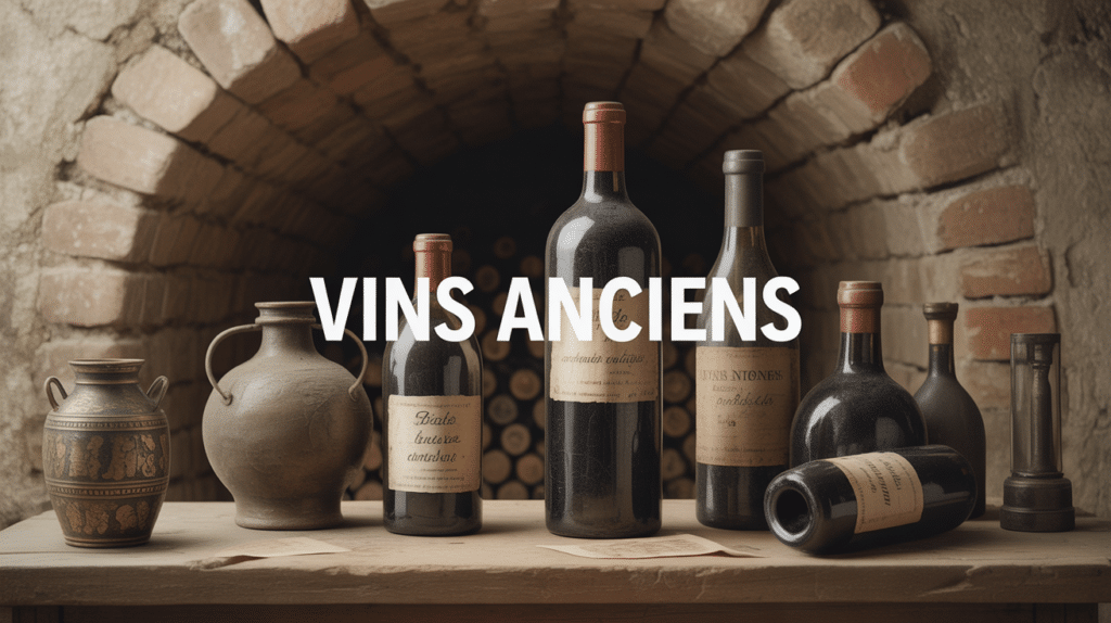 Vins anciens sur table avec urnes