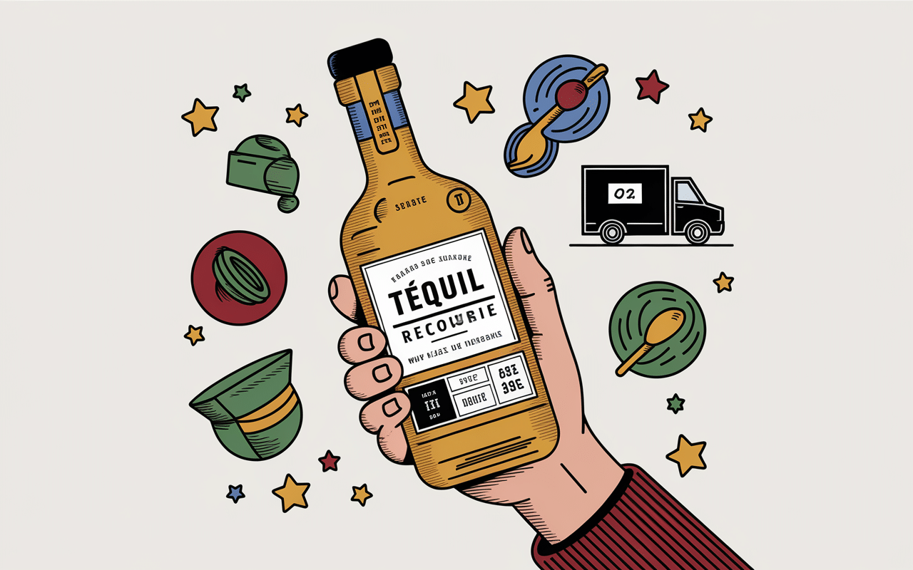 main tenant une bouteille tequila bien emballée, icônes de sécurité