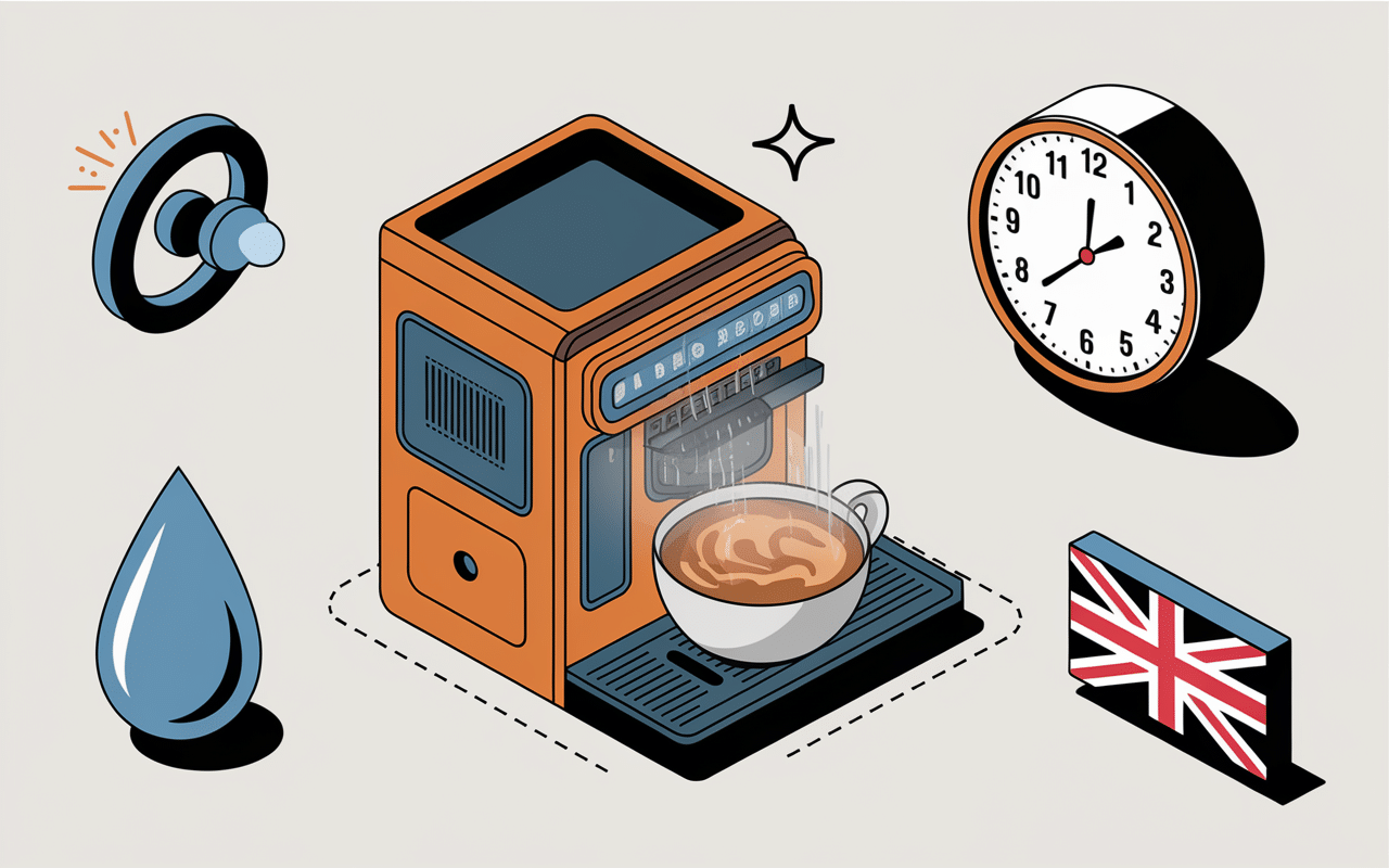 Diagnostic panne machine a cafe Beko illustration isometrique