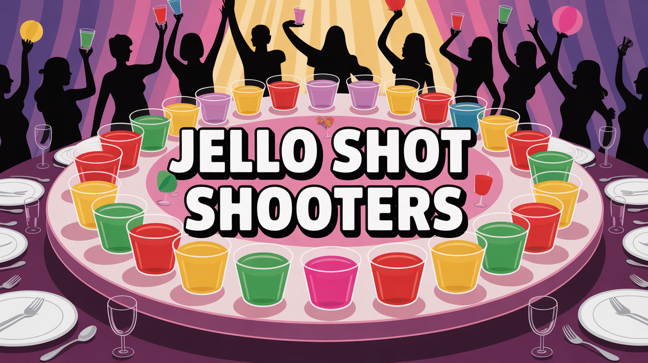 Plateau de jello shot shooters multicolores sur grande table en fête