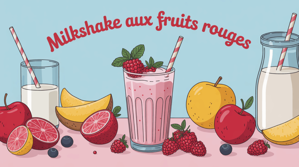 milkshake fruits rouges verre sur table ingrédients famille