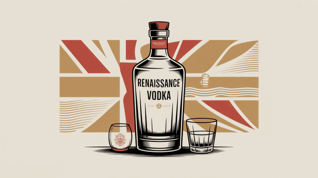 Bouteille Renaissance Vodka devant carte France Angleterre