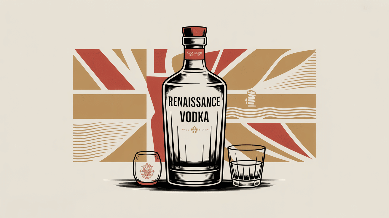 Bouteille Renaissance Vodka devant carte France Angleterre