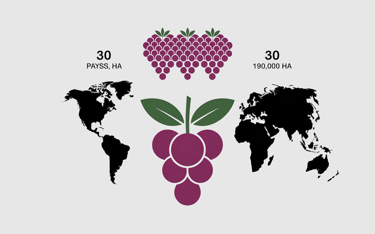 Carte stylisée production shiraz 30 pays 190000 ha