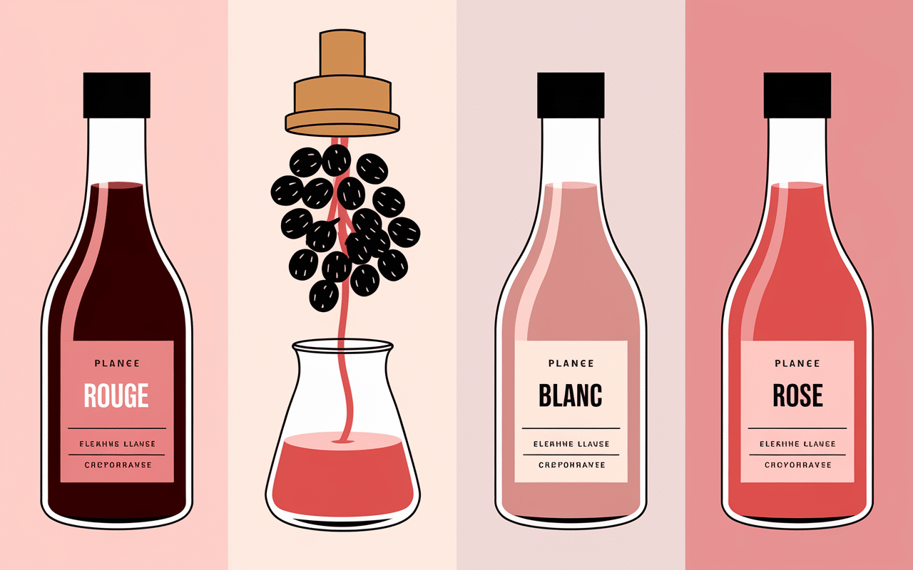 schéma différence vin rose, rouge et blanc