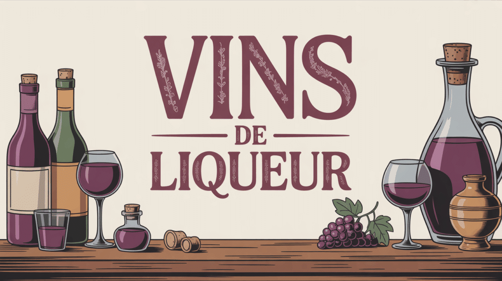 illustration d'une table de vins de liqueur avec verres et raisins SEO