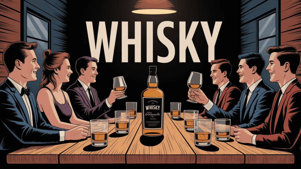 Table conviviale whisky verres ambiance tamisée