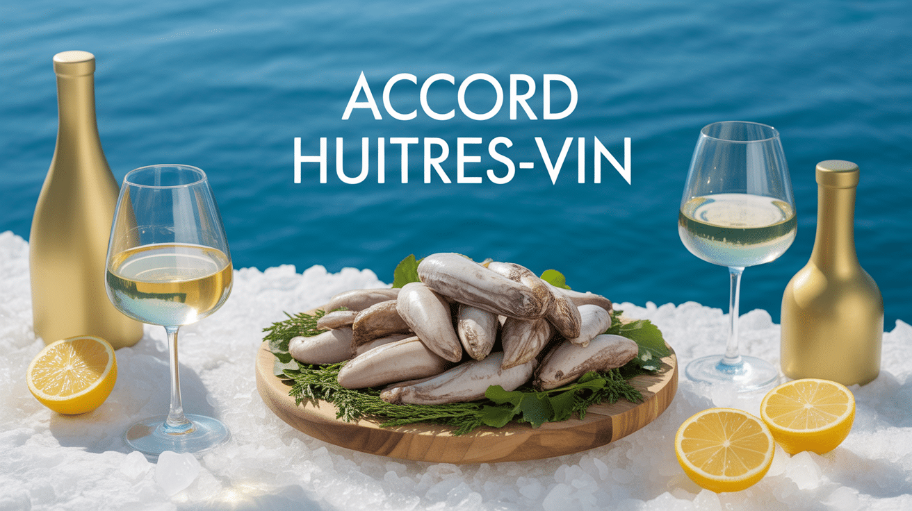 Plateau d’huîtres fraîches et verres de vin blanc pour accord huîtres vin