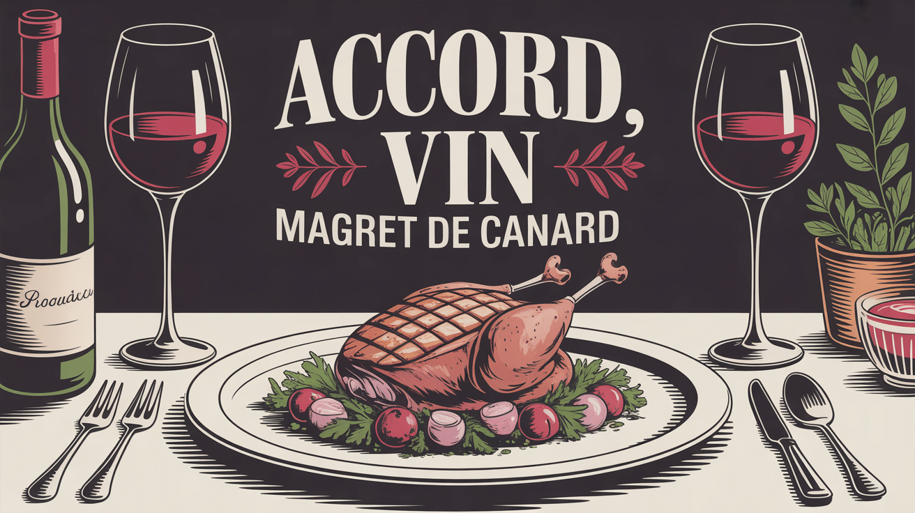 magret de canard grillé et vins rouges sur table conviviale