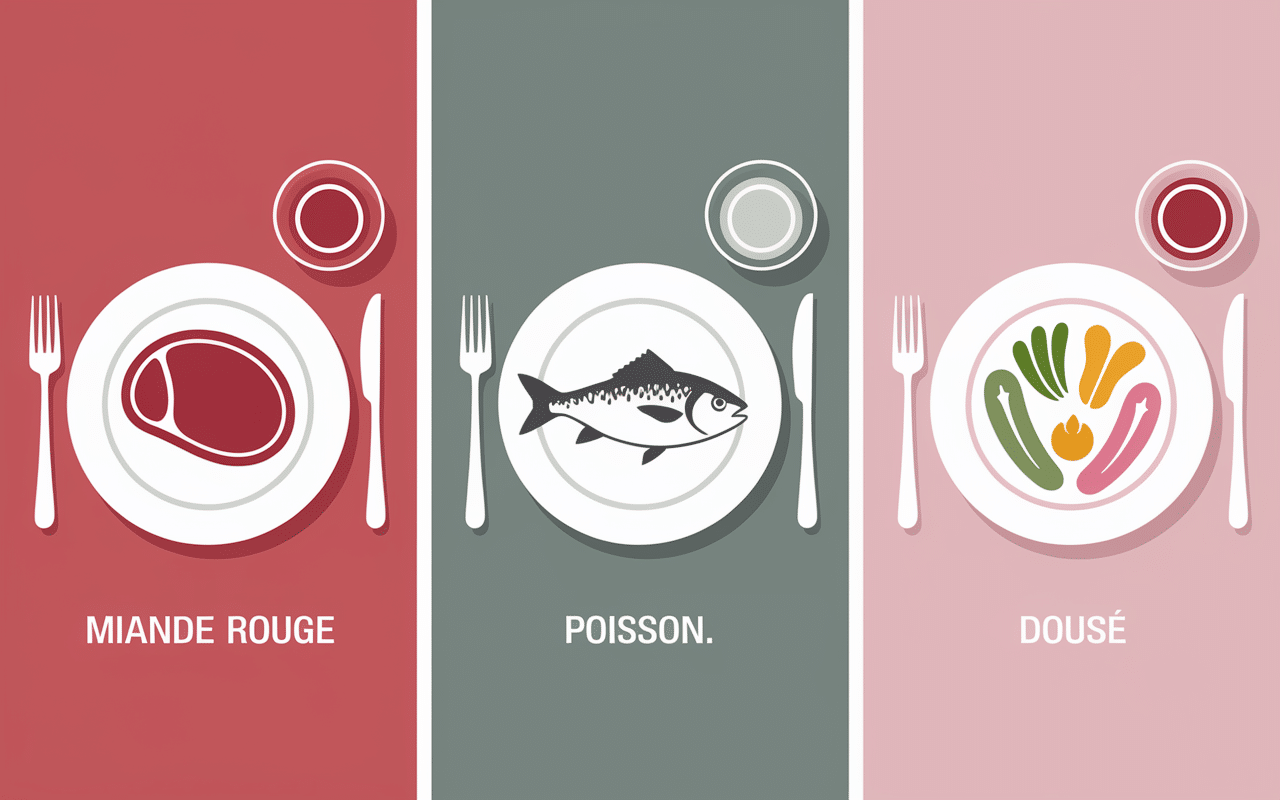 Assiettes pierrade vin rouge blanc rosé selon ingrédient
