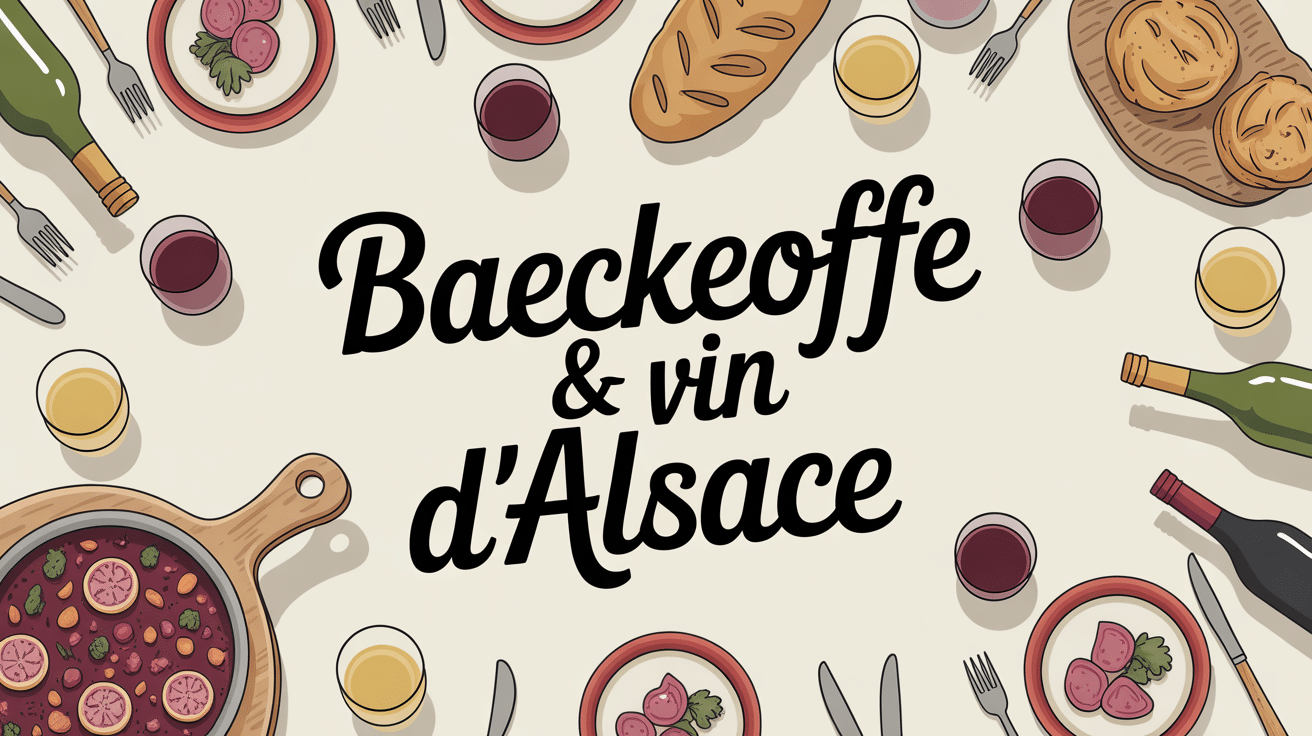 Baeckeoffe fumant avec vins d’Alsace sur grande table conviviale