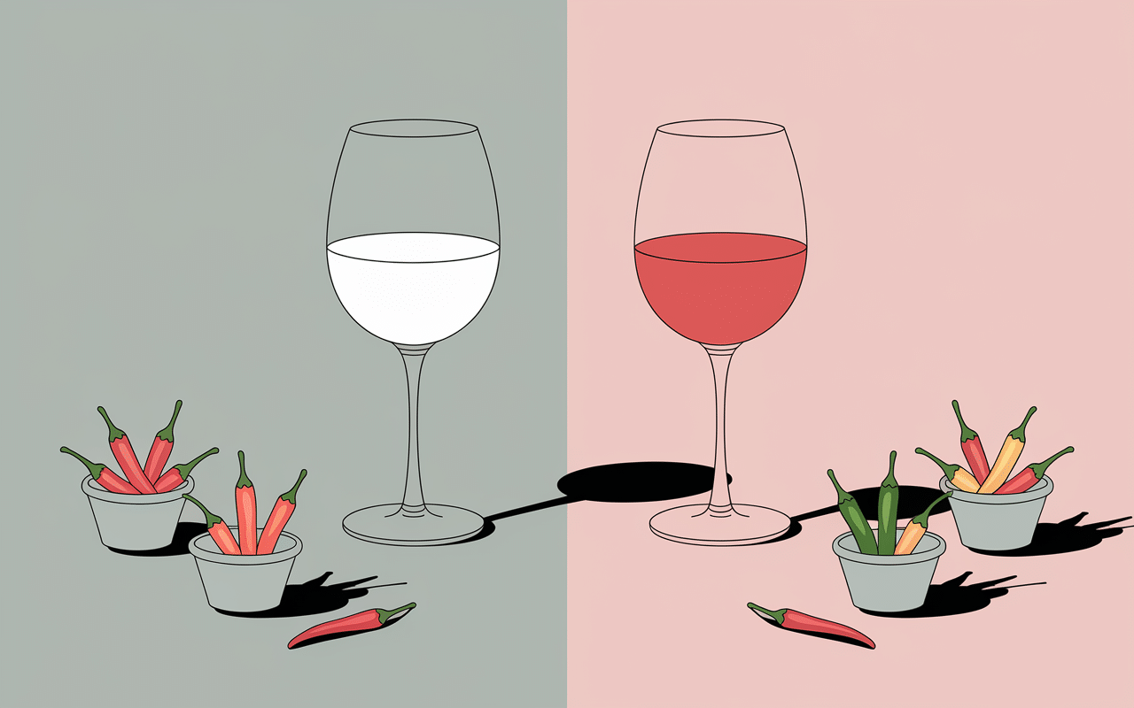 Verres vin blanc rosé et chili dans bols