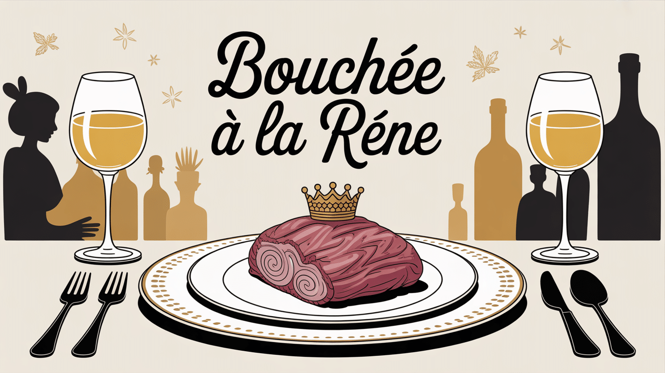 plat bouchee a la reine feuillete et verres de vin blanc